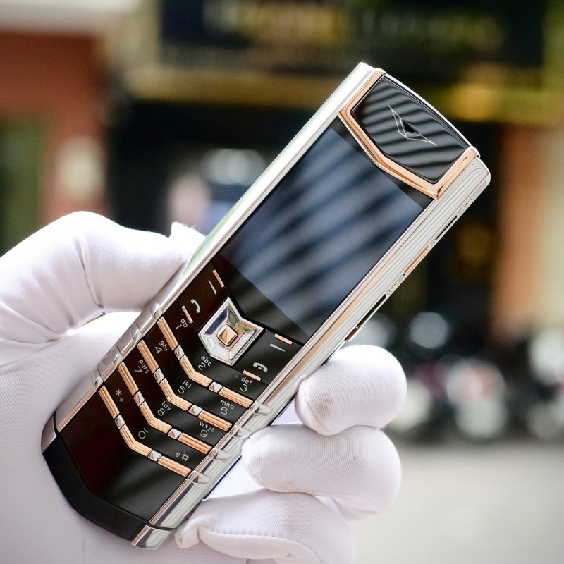 VERTU SIGANTURE S THÉP BÓNG ĐIỂM VÀNG HỒNG 99%