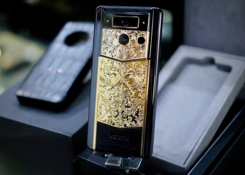 Lướt Full Set - METAVERTU 2 Generation Custom Golden Carved Floral Decoration with Alligator Black