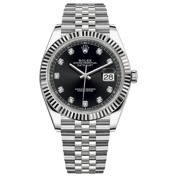 Rolex Datejust 41mm White Gold Steel Black Diamond Dial Fluted Bezel Jubilee 126334